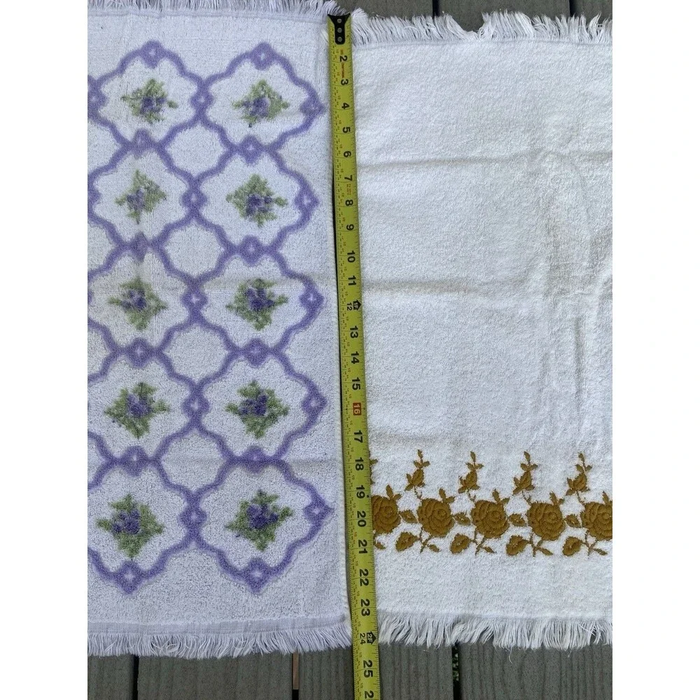 VTG 70s Floral Bath Towel Set Cannon Fieldcrest Dundee  USA Cotton Fringe MCM